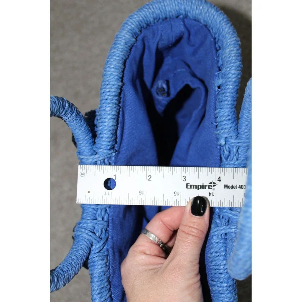 Banana Republic Blue Woven Straw Pom Pom Mini Tote Bag Drawstring Basket Handbag